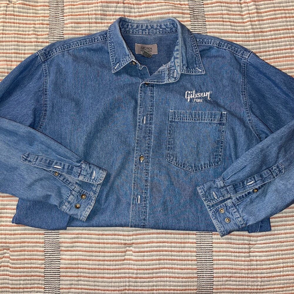 Adult Large Gibson Guitars Jean Button-Up